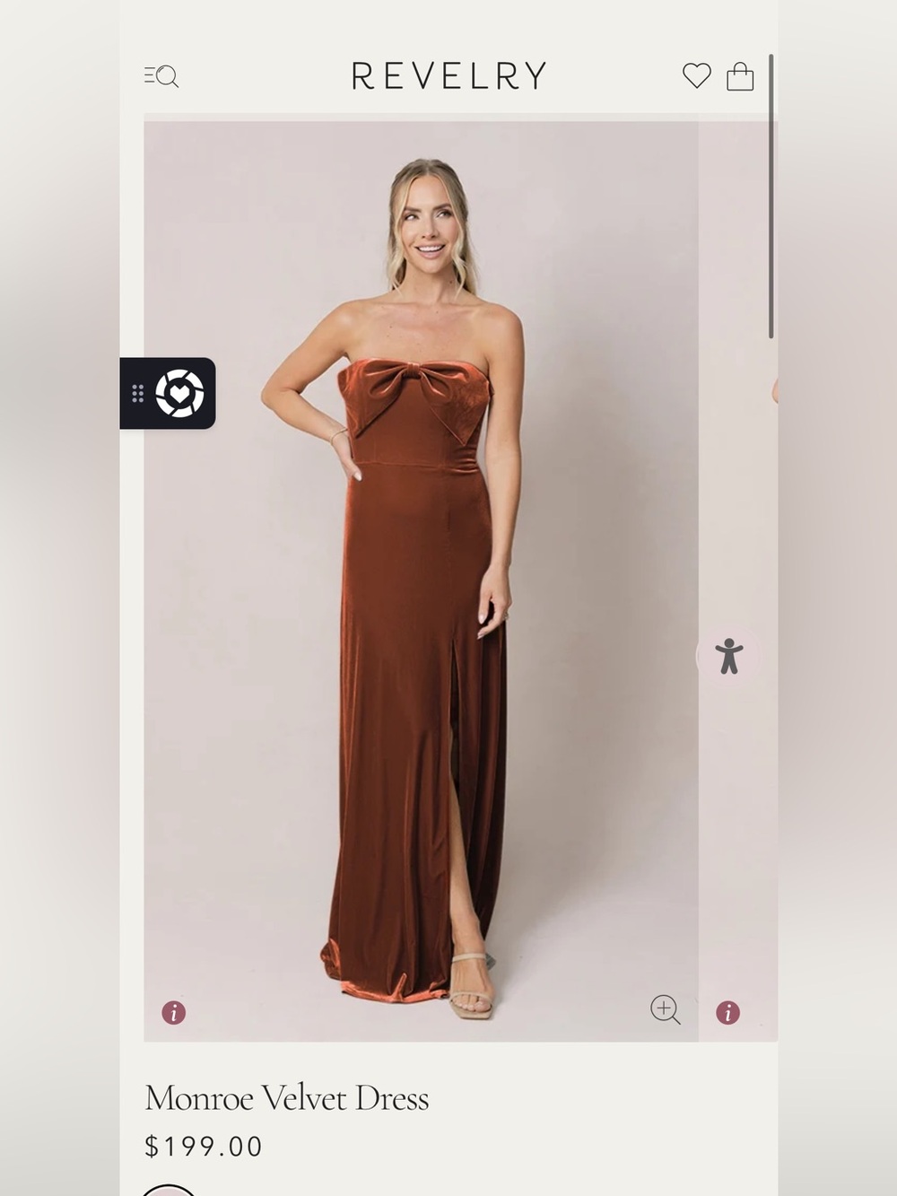 Revelry Monroe Strapless Velvet Maxi Dress in Rust